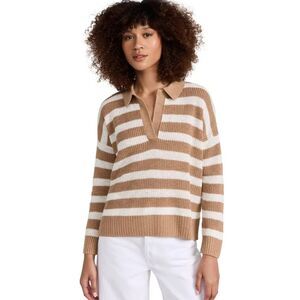 Faherty Miramar Linen Polo Sweater in Natural Stripe Size XXS